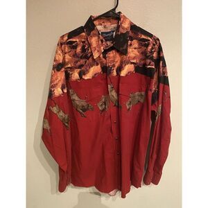 Vintage Wrangler Mens XL Pearl Snap Shirt Bull Print Pattern Rodeo Long sleeve